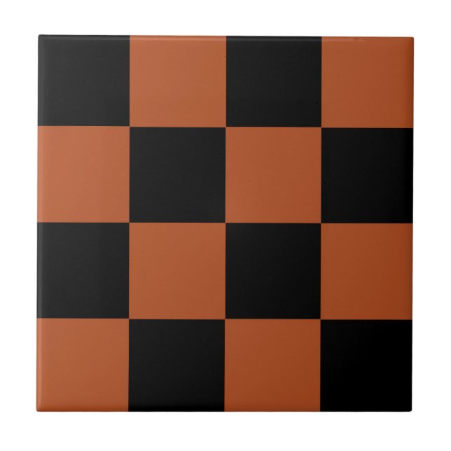 Brown Black Checkered Check Pattern Ceramic Tile (Front)