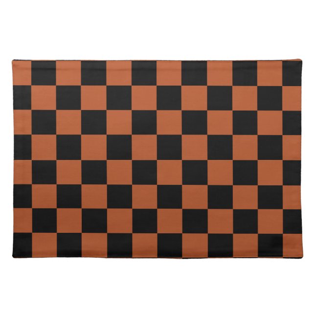 Brown Black Checkered Check Pattern Cloth Placemat (Front)