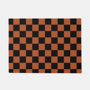 Brown Black Checkered Check Pattern Doormat