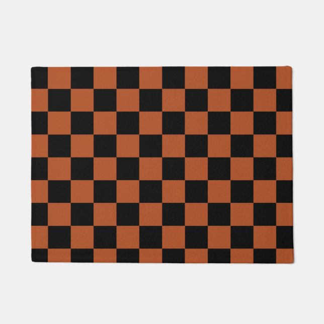 Brown Black Checkered Check Pattern Doormat (Front)