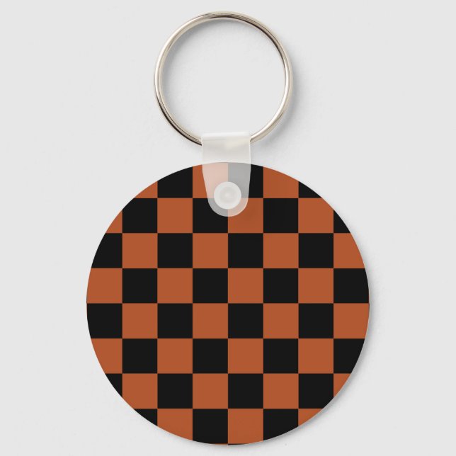 Brown Black Checkered Check Pattern Keychain (Front)