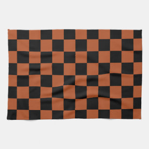 Brown Black Checkered Check Pattern Kitchen Towel