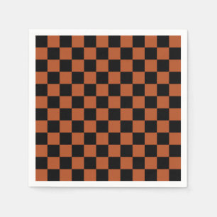 Brown Black Checkered Check Pattern Napkins