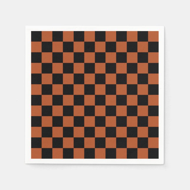 Brown Black Checkered Check Pattern Napkins (Front)