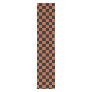 Brown Black Checkered Check Pattern Short Table Runner