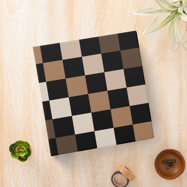 Brown Black Checkered Gingham Pattern 3 Ring Binder (In Situ)