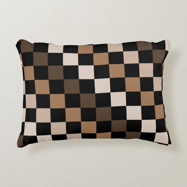 Brown Black Checkered Gingham Pattern Accent Pillow (Front)