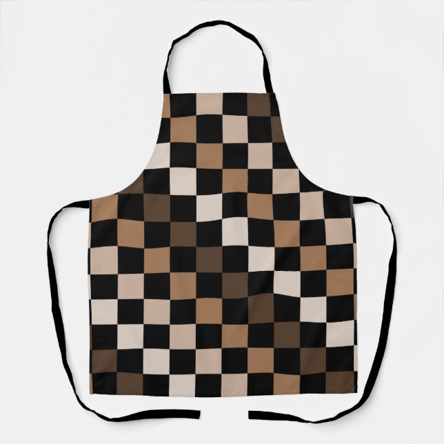 Brown Black Checkered Gingham Pattern Apron (Front)