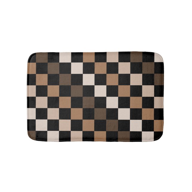 Brown Black Checkered Gingham Pattern Bath Mat (Front)