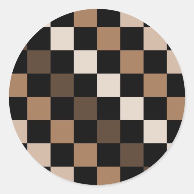 Brown Black Checkered Gingham Pattern Classic Round Sticker (Front)