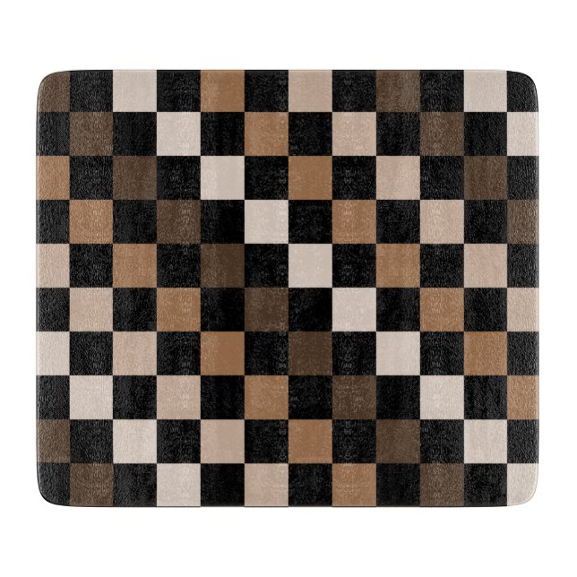 Brown Black Checkered Gingham Pattern Cutting Board (Front)