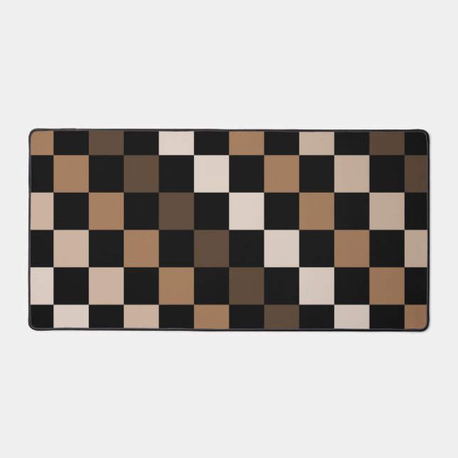 Brown Black Checkered Gingham Pattern Desk Mat (Front)