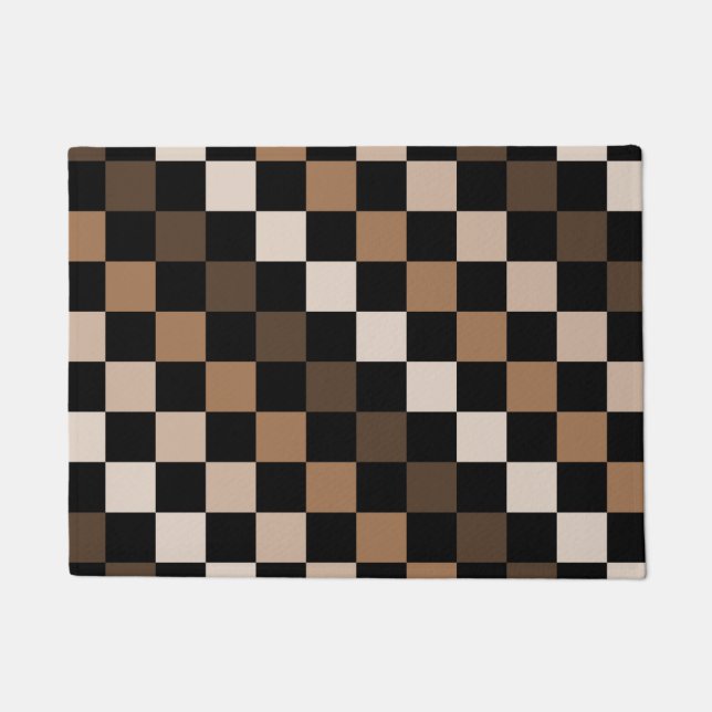 Brown Black Checkered Gingham Pattern Doormat (Front)