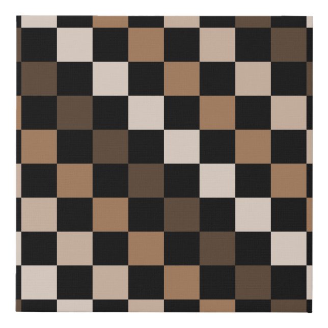Brown Black Checkered Gingham Pattern Faux Canvas Print (Front)