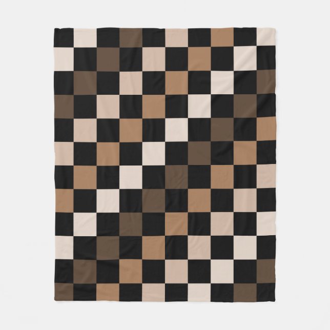 Brown Black Checkered Gingham Pattern Fleece Blanket (Front)