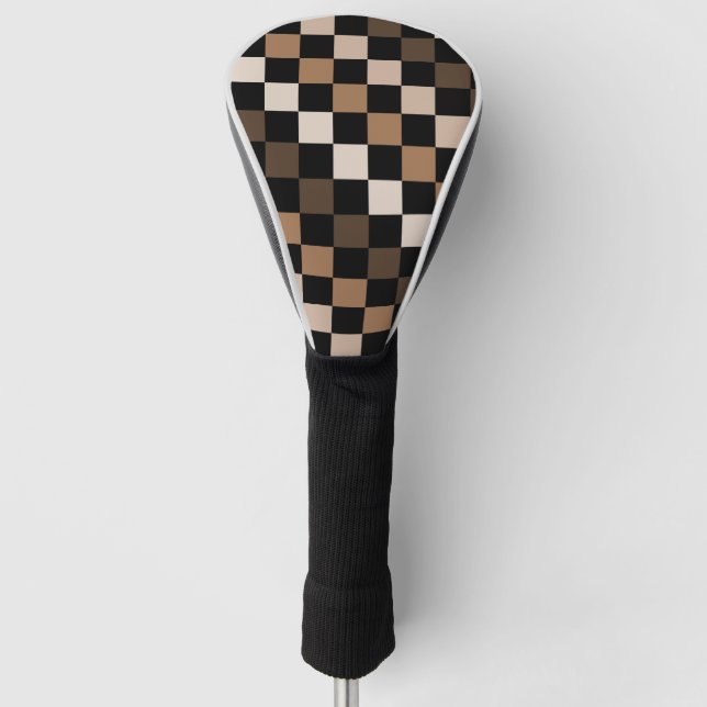 Brown Black Checkered Gingham Pattern Golf Head Cover (Front)