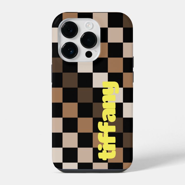 Brown Black Checkered Gingham Pattern Iphone Case (Back)