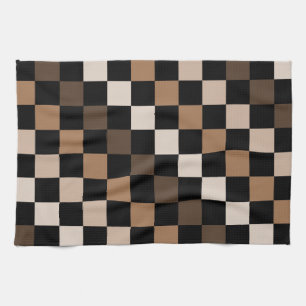 Brown Black Checkered Gingham Pattern Kitchen Towel