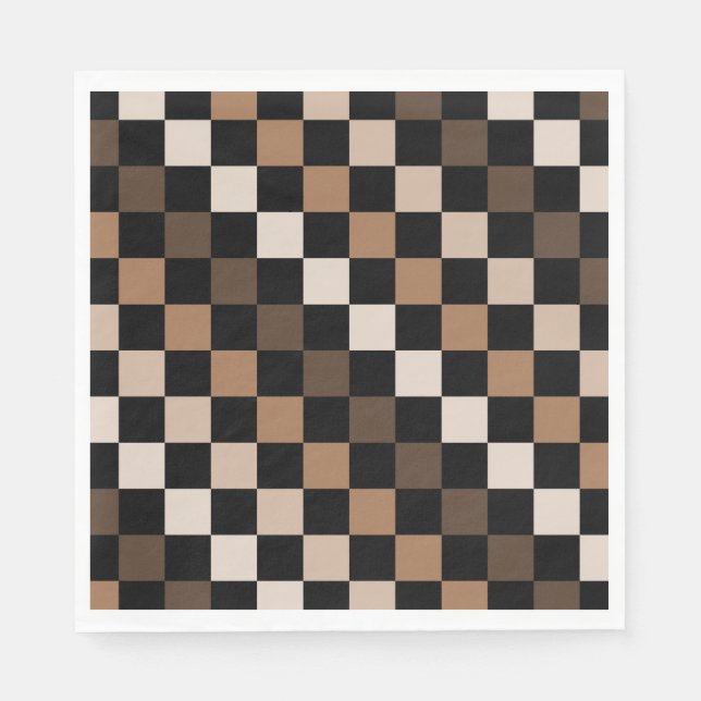 Brown Black Checkered Gingham Pattern Napkins (Front)