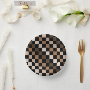 Brown Black Checkered Gingham Pattern Paper Bowls