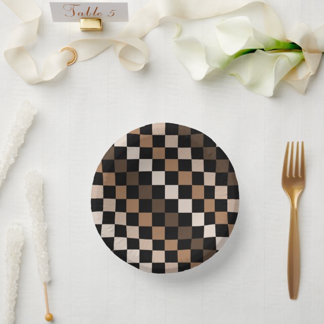 Brown Black Checkered Gingham Pattern Paper Bowls (Wedding)