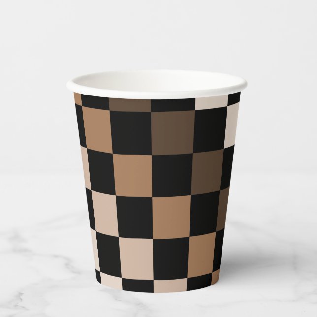 Brown Black Checkered Gingham Pattern Paper Cups (Front)