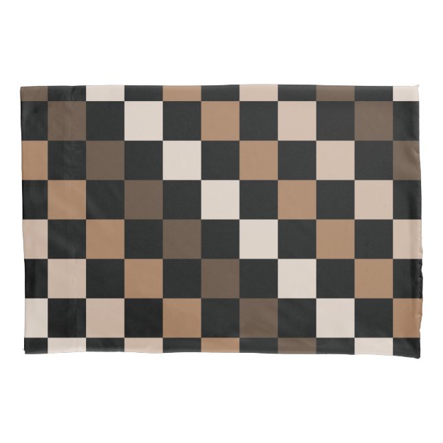 Brown Black Checkered Gingham Pattern Pillow Case (Front)