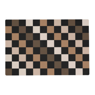 Brown Black Checkered Gingham Pattern Placemat