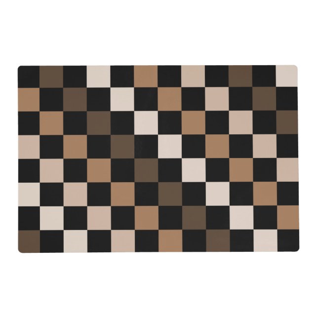 Brown Black Checkered Gingham Pattern Placemat (Front)