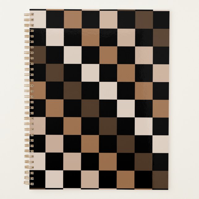 Brown Black Checkered Gingham Pattern Planner (Front)
