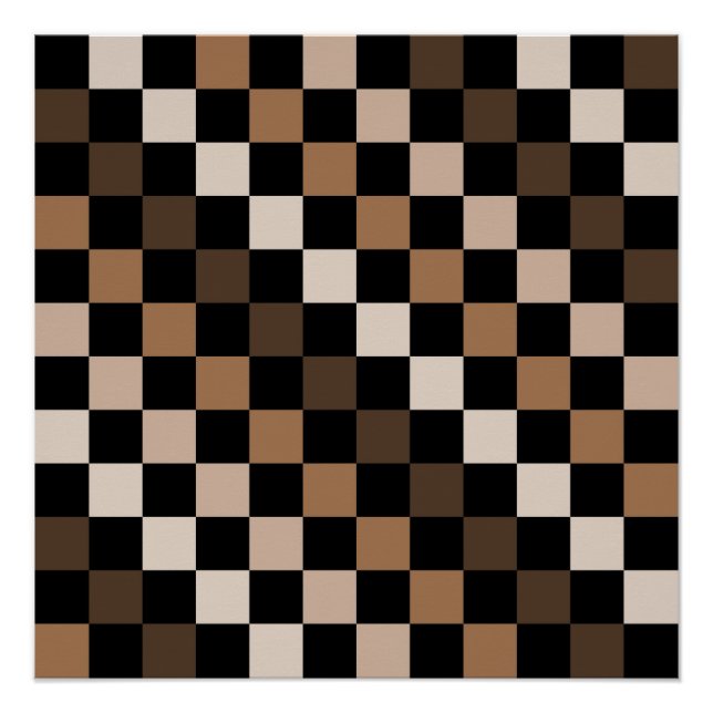 Brown Black Checkered Gingham Pattern Poster (Front)