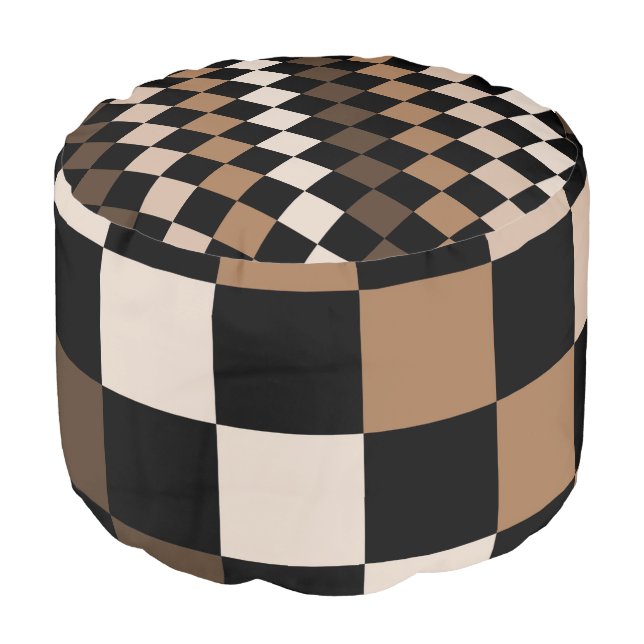 Brown Black Checkered Gingham Pattern Pouf (Angled Front)