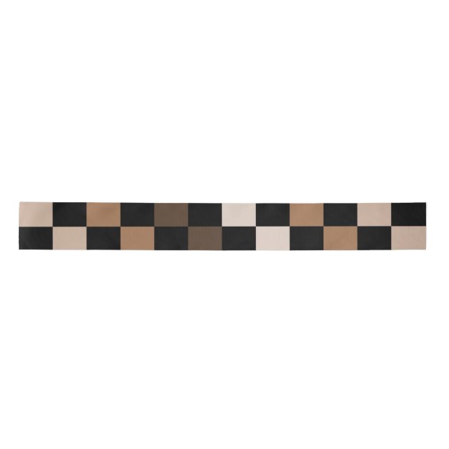 Brown Black Checkered Gingham Pattern Satin Ribbon (Front)