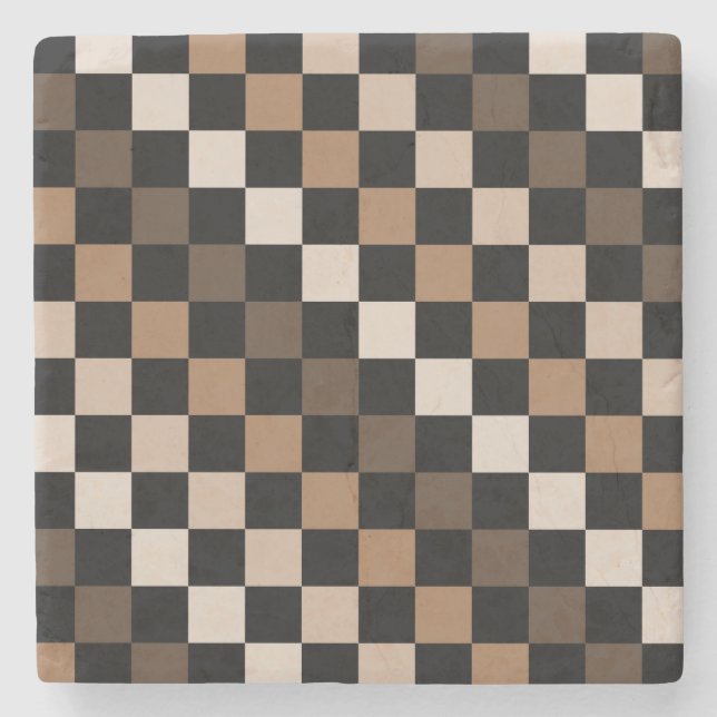 Brown Black Checkered Gingham Pattern Stone Coaster (Front)