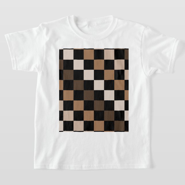 Brown Black Checkered Gingham Pattern T-Shirt (Laydown)