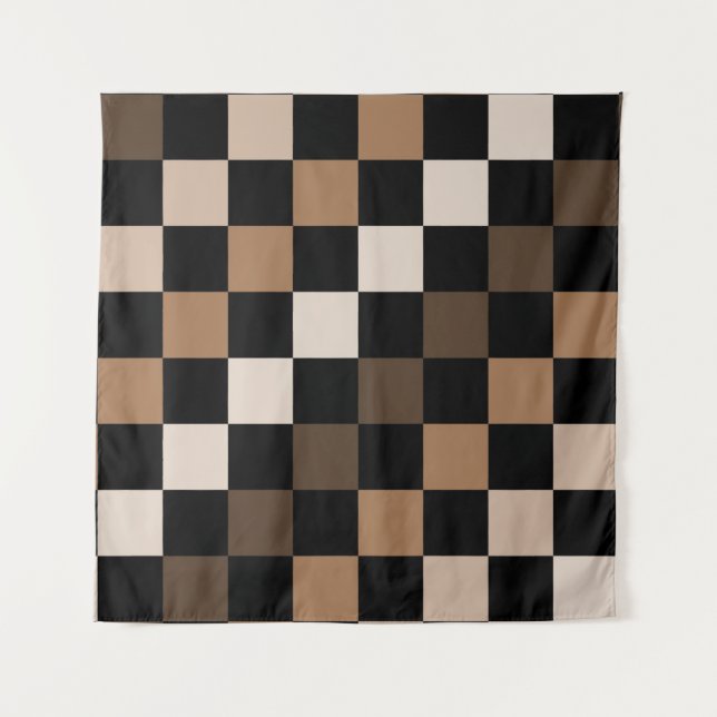 Brown Black Checkered Gingham Pattern Tapestry (Front)
