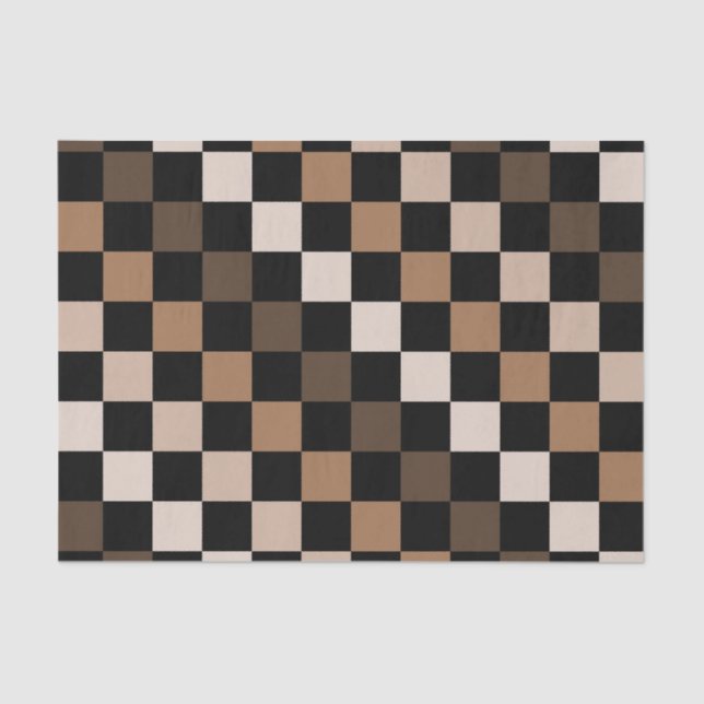 Brown Black Checkered Gingham Pattern Tissue Paper (Front)