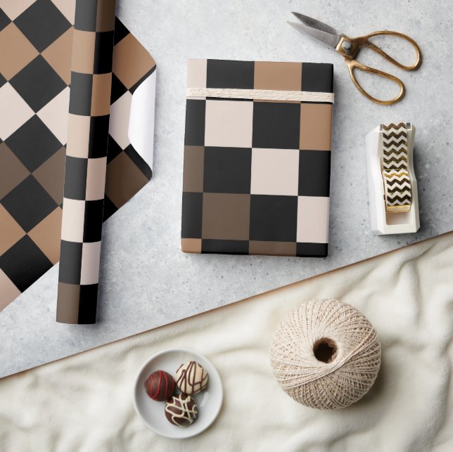 Brown Black Checkered Gingham Pattern Wrapping Paper (Crafts)