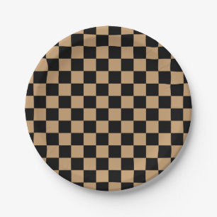 Brown black checkers paper plates