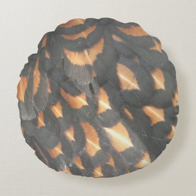 Brown Black Chicken Feathers Pattern Round Pillow (Front)