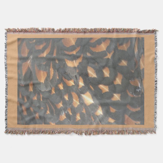 Brown Black Chicken Feathers Pattern Throw Blanket (Front)