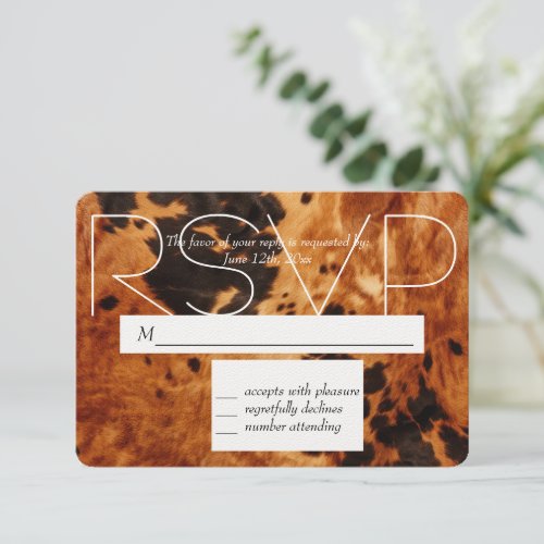 Brown Black Cowhide Cowboy Cowgirl Wedding RSVP