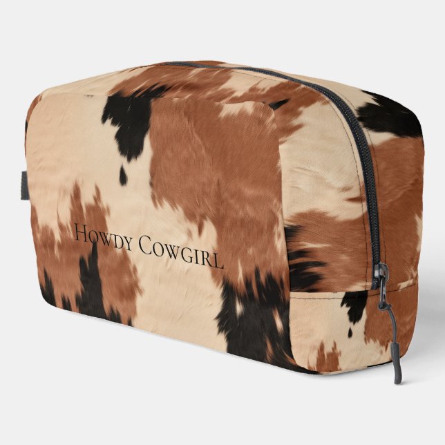 Brown Black Cream Cowgirl Southwest Cowhide Dopp Kit (Right Corner)