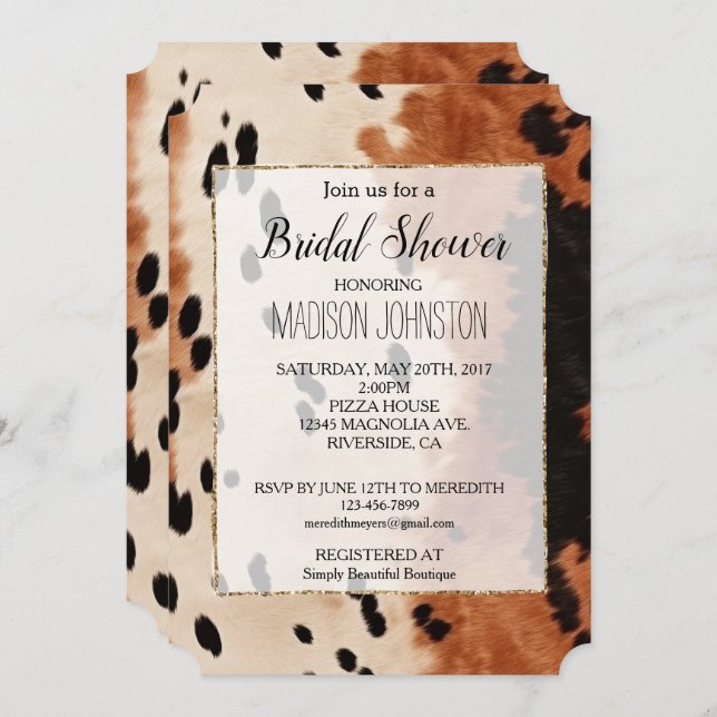 Brown Black Cream Cowhide Invitation (Front/Back)