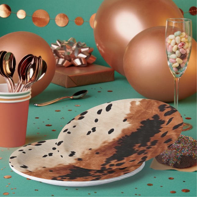 Brown Black Cream Cowhide Paper Plates (Multi)