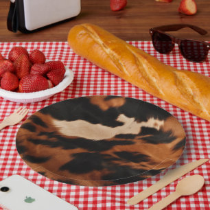 Brown Black Cream Cowhide Paper Plates