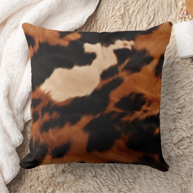 Brown Black Cream Cowhide Throw Pillow (Blanket)