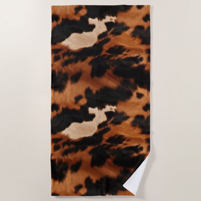 Brown Black Cream Cowhide Western  Beach Towel (Front)
