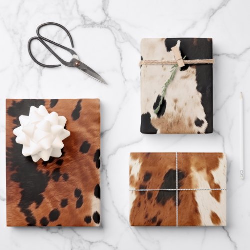 Brown Black Cream Cowhide Wrapping Paper Sheets