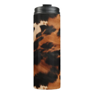 Brown Black Cream Faux Cow Print Thermal Tumbler